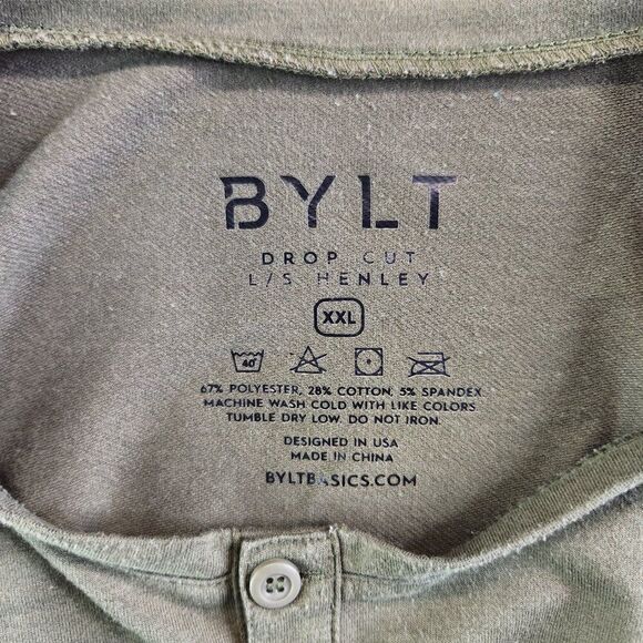BYLT Shirt Mens XXL Green Drop Cut Henley Tee Grunge Workout Gym Muscle - Picture 5 of 10